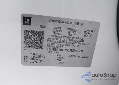 2020 Chevrolet Tahoe 2Wd Lt from USA, damaged, VIN 1GNSCBKC5LR294926